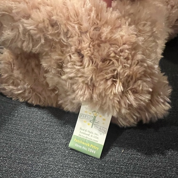 First and Main Patchwork Petey Tan Teddy Bear with Bow - Picture 6 of 6